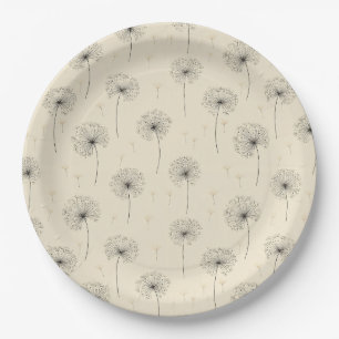 Assiettes En Carton Motif de graine de pissenlit minimaliste Beige (1)