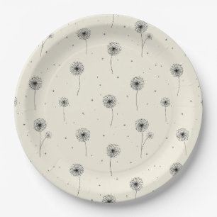 Assiettes En Carton Motif de graine de pissenlit minimaliste Beige (2)