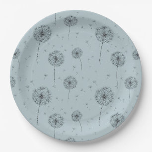 Assiettes En Carton Motif de graine de pissenlit minimaliste Bleu (1)