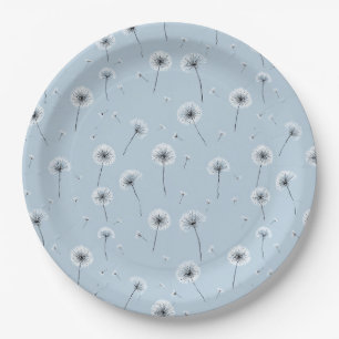 Assiettes En Carton Motif de graine de pissenlit minimaliste Bleu (2)