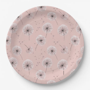 Assiettes En Carton Motif de graine de pissenlit minimaliste rose (1)