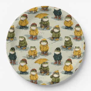 Assiettes En Carton Motif de grenouilles fantaisistes en imperméables
