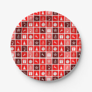 Assiettes En Carton Motif de grille de Noël rouge moderne minimaliste