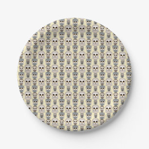 Assiettes En Carton Motif de hiboux adorables sur fond jaune clair