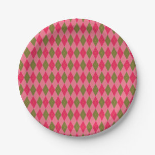 Assiettes En Carton Motif de Jacquard Rosy Pink et Green Girlie