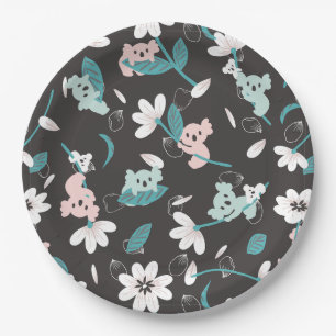 Assiettes En Carton Motif de koala coloré, animal mignon et floral