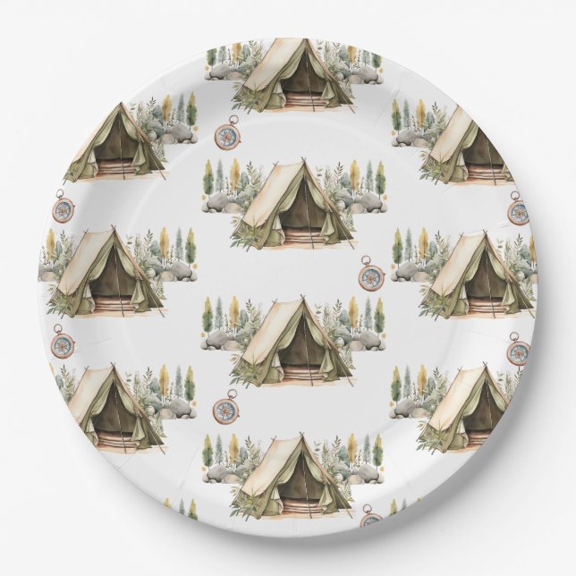 Assiettes En Carton Motif de la fête Anniversaire de enfant Camping Ad (Devant)