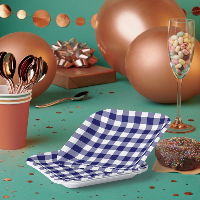 Assiettes En Carton Motif de la marine bleu blanc En vichy (Multi)