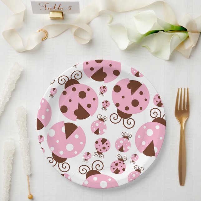 Assiettes En Carton Motif De Ladybugs, Mignons Ladybugs, Pink Ladybugs (Mariage)