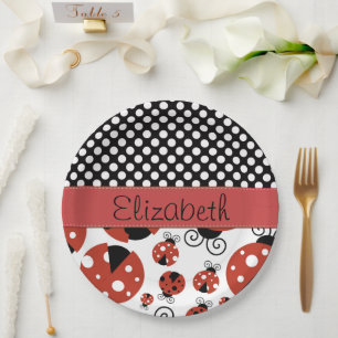 Assiettes En Carton Motif De Ladybugs, Pois, Votre Nom