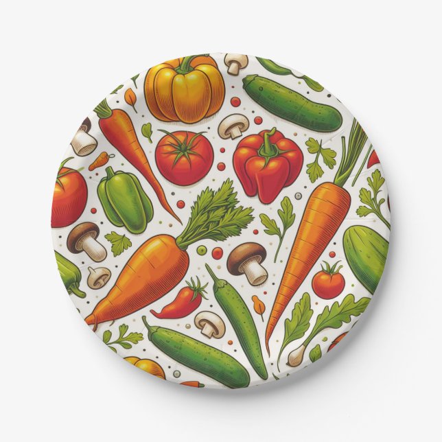 Assiettes En Carton Motif de légumes sans soudure (Devant)