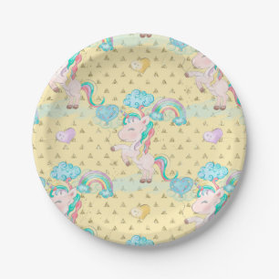 Assiettes En Carton Motif de licorne magique jaune clair