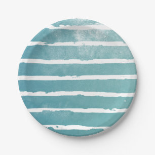 Assiettes En Carton Motif de lignes modernes aquarelle bleue