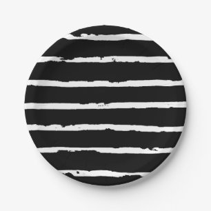 Assiettes En Carton Motif de lignes modernes noir et blanc chic