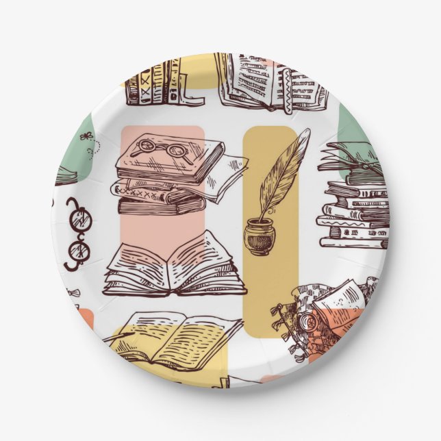 Assiettes En Carton Motif de livre (Devant)