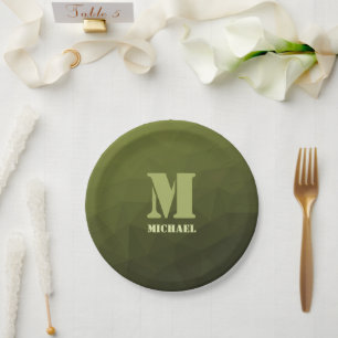 Assiettes En Carton Motif de maillage géométrique d'olive verte de l'a