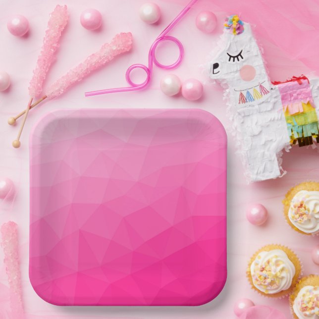 Assiettes En Carton Motif de maillage géométrique rose chaud (Fête)