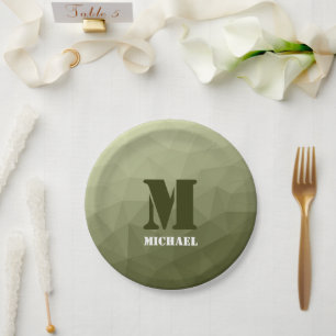 Assiettes En Carton Motif de maillage géométrique vert clair de l'armé