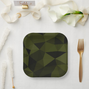 Assiettes En Carton Motif de maille géométrique noir vert foncé de l'a