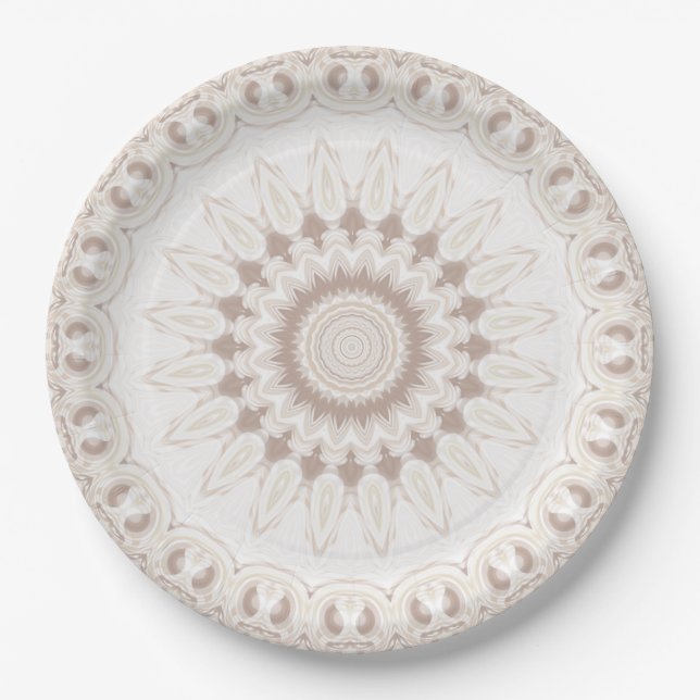 Assiettes En Carton Motif de mandala beige et crème (Devant)