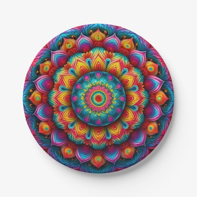 Assiettes En Carton Motif de mandala géométrique coloré-342678 (Devant)