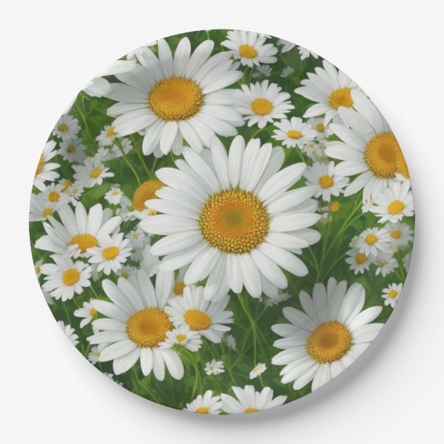 Assiettes En Carton Motif de marguerite doux (Devant)
