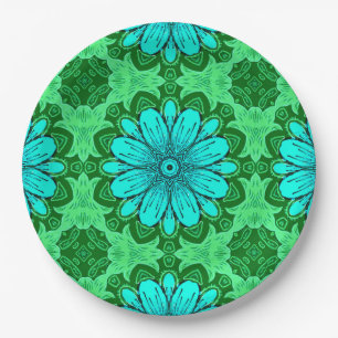 Assiettes En Carton Motif de marguerite géométrique en Turquoise et Ve