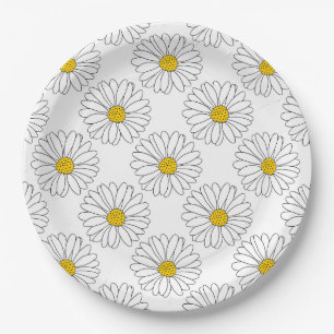 Assiettes En Carton Motif de marguerite jaune blanc