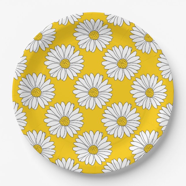 Assiettes En Carton Motif de marguerite jaune blanc 2 (Devant)