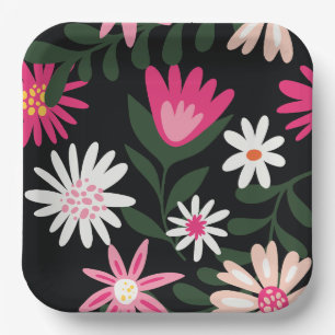Assiettes En Carton Motif de marguerite rose et blanc