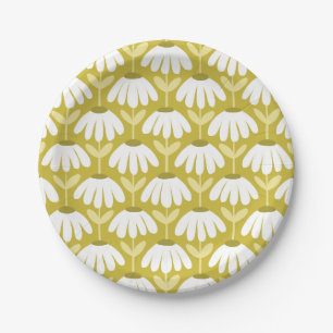 Assiettes En Carton Motif de marguerites florales vintage vert olive/m