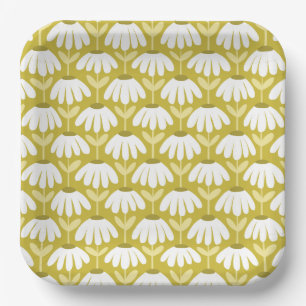 Assiettes En Carton Motif de marguerites florales vintage vert olive/m