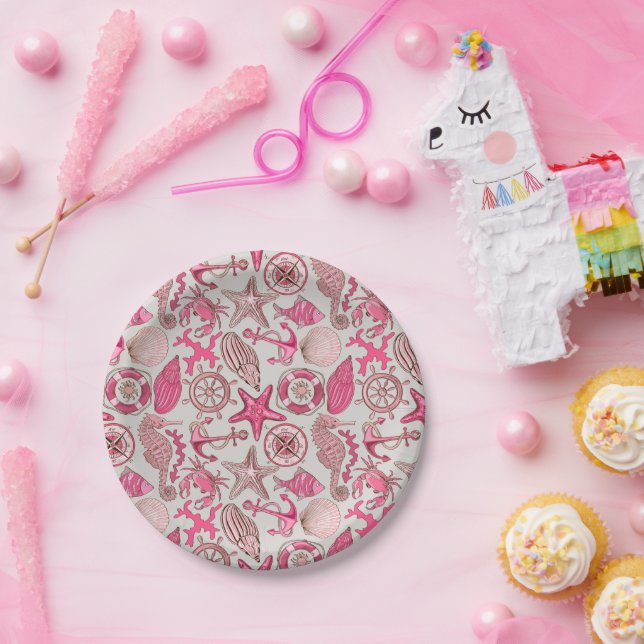 Assiettes En Carton Motif de mer rose (Fête)