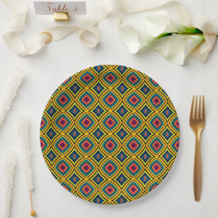 Assiettes En Carton Motif de mosaïque géométrique vibre