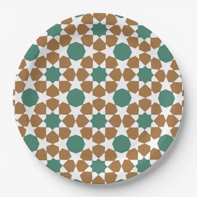 Assiettes En Carton Motif de Motif Brown géométrique arabe islamique (Devant)
