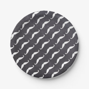 Assiettes En Carton Motif de moustache blanche sur un petit homme au t