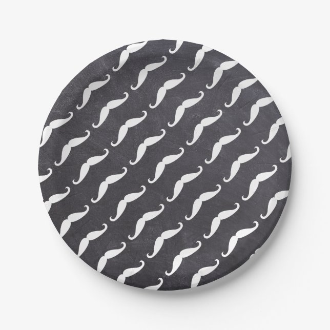 Assiettes En Carton Motif de moustache blanche sur un petit homme au t (Devant)
