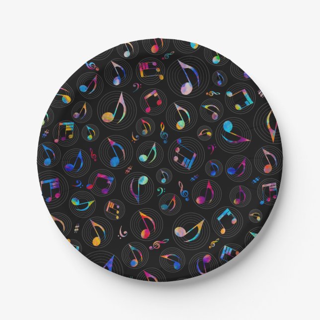 Assiettes En Carton Motif de musique - couleur peinte sur le noir (Devant)