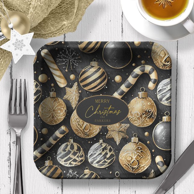 Assiettes En Carton Motif de Noël Black Gold #12 ID1009 (Créateur téléchargé)