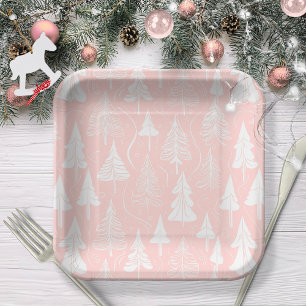 Assiettes En Carton Motif de Noël blanc rose #6 ID1009
