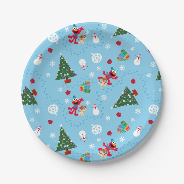 Assiettes En Carton Motif de Noël bleu Elmo & Tango (Devant)