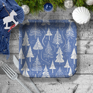 Assiettes En Carton Motif de Noël bleu n° 6 ID1009