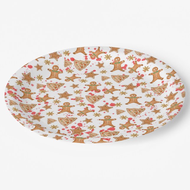 Assiettes En Carton Motif de Noël de pain d'épices (Angle)