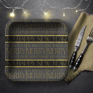 Assiettes En Carton Motif de Noël en or noir #35b ID1009