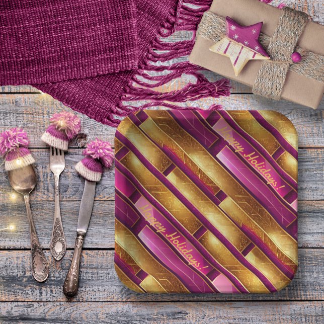 Assiettes En Carton Motif de Noël Magenta Gold#28 ID1009 (Créateur téléchargé)