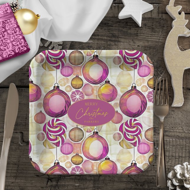 Assiettes En Carton Motif de Noël Magenta Gold n° 6 ID1009 (Créateur téléchargé)