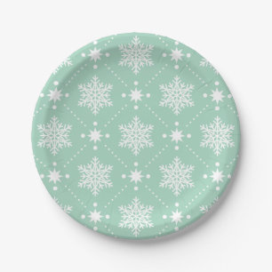 Assiettes En Carton Motif de Noël Mint Green White