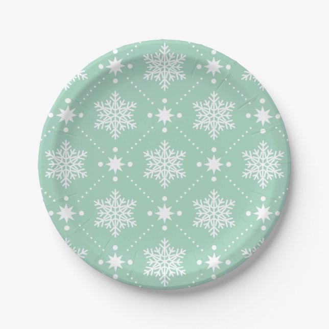 Assiettes En Carton Motif de Noël Mint Green White (Devant)