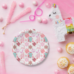 Assiettes En Carton Motif de Noël rose 02