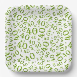 Assiettes En Carton Motif de nombre aléatoire de 40 ans Vert/Blanc